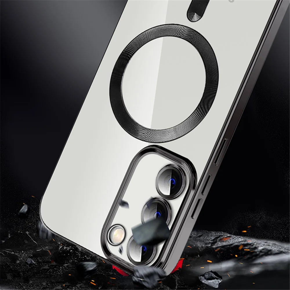 Magnetic Case for Samsung Galaxy S23 TPU + PC Camera Protection Phone Cover - Brown - 3