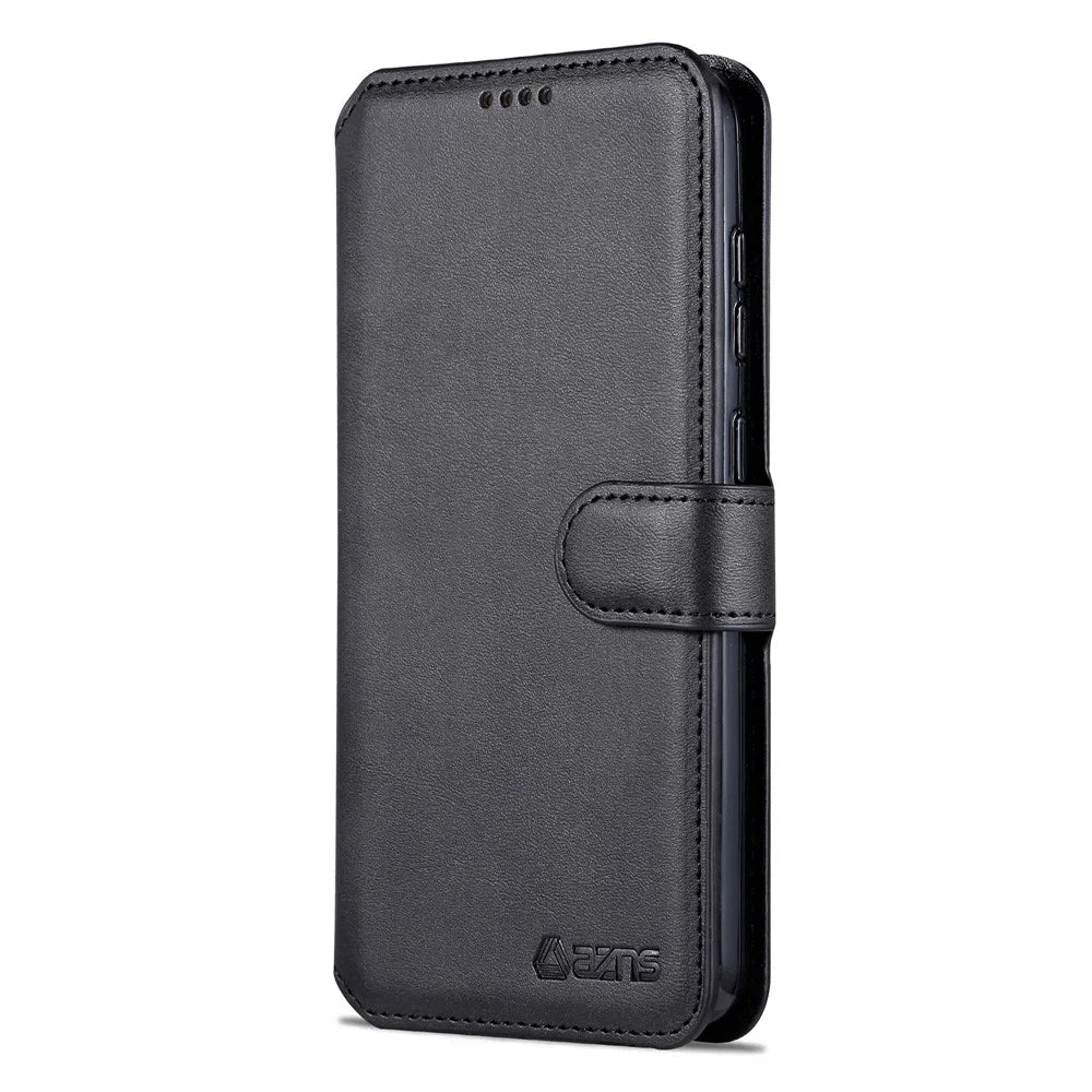 AZNS Anti-fall Phone Case For Samsung Galaxy S23 Calf Texture Leather Flip Phone Cover with Wallet Stand - Black - 7