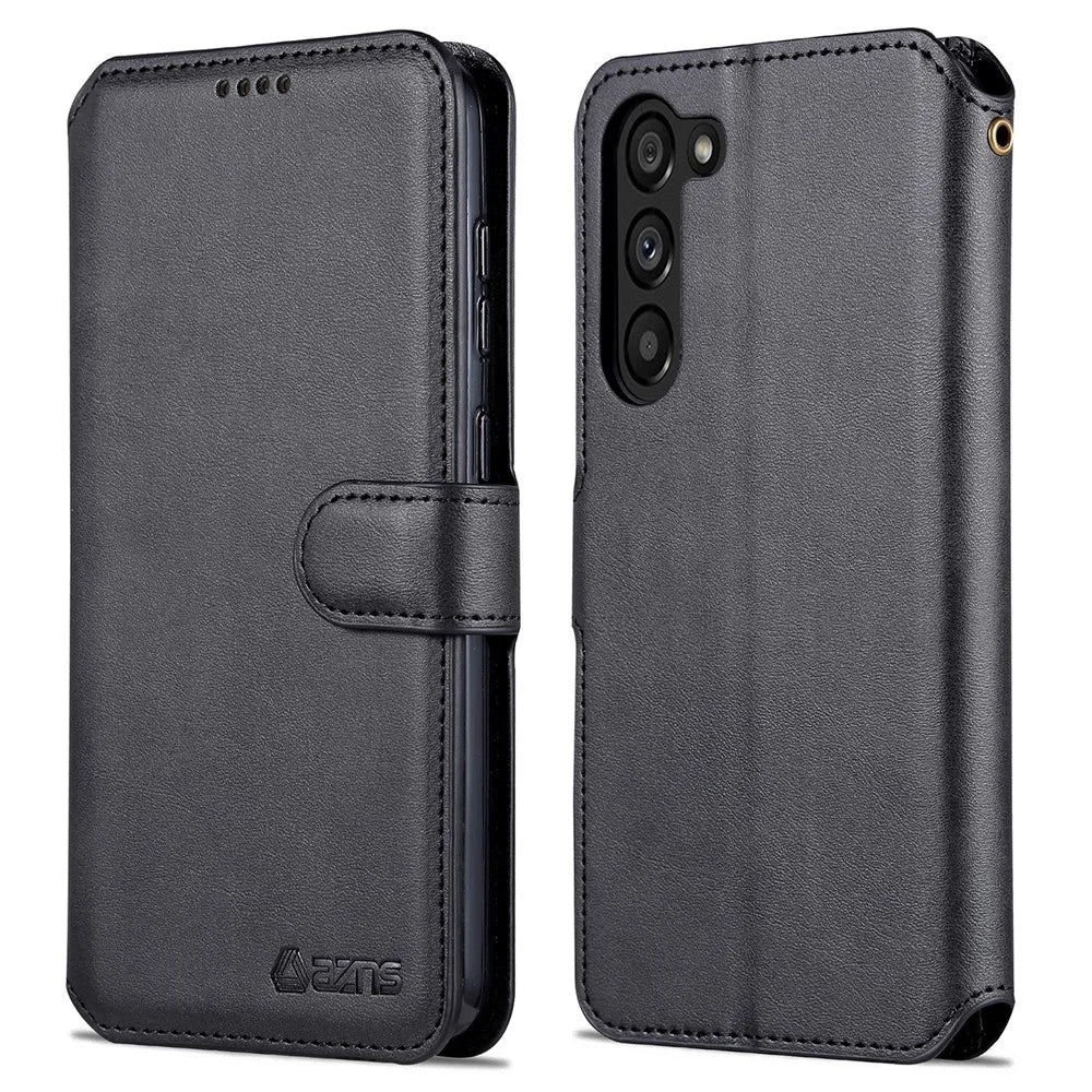 AZNS For Samsung Galaxy S23+ Calf Texture Leather Protective Phone Cover with Wallet Stand - Black - 1