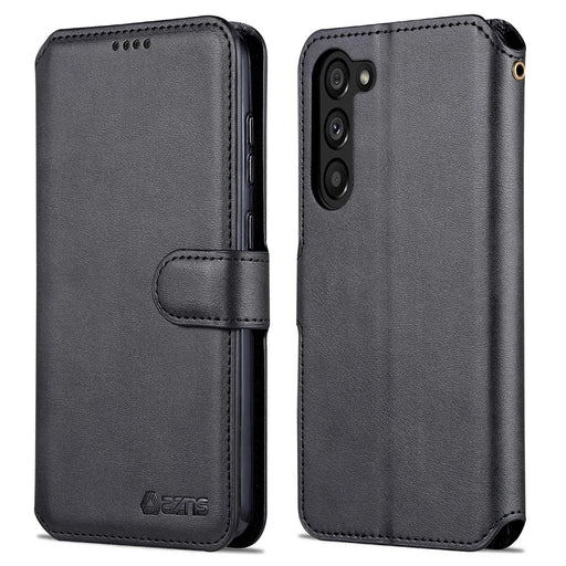 AZNS For Samsung Galaxy S23+ Calf Texture Leather Protective Phone Cover with Wallet Stand - Black - 1