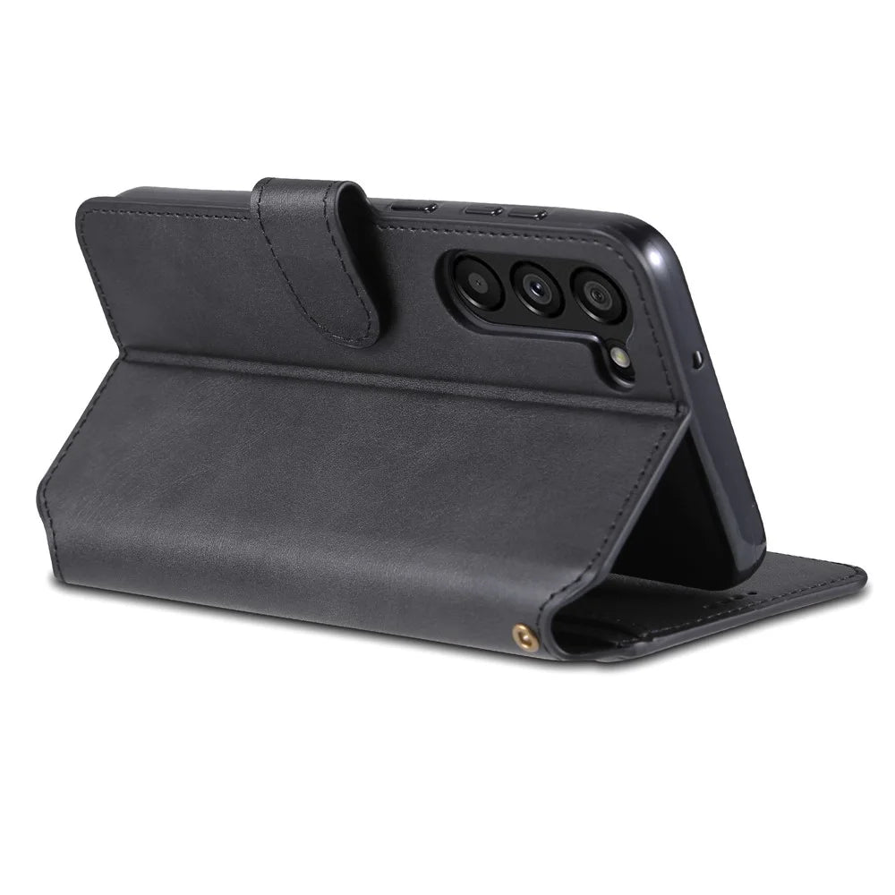AZNS For Samsung Galaxy S23+ Calf Texture Leather Protective Phone Cover with Wallet Stand - Black - 4