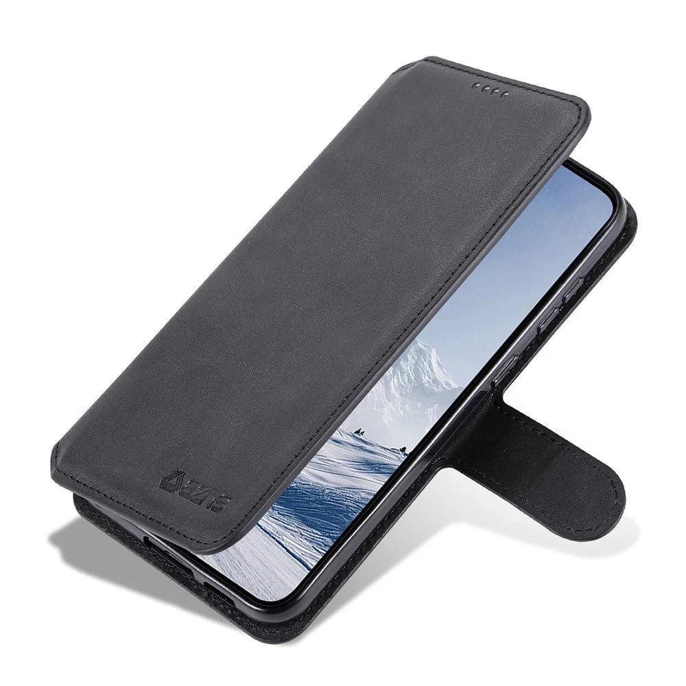 AZNS For Samsung Galaxy S23+ Calf Texture Leather Protective Phone Cover with Wallet Stand - Black - 5