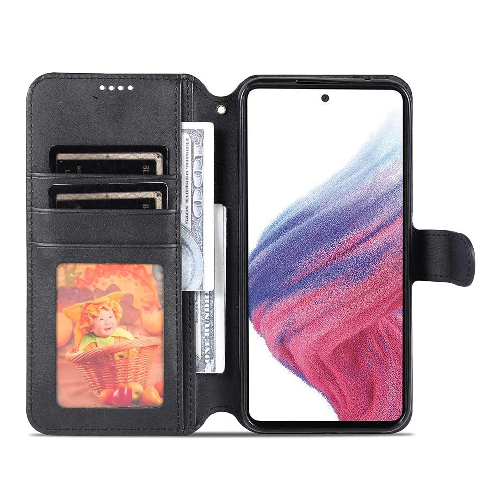 AZNS Phone Case For Samsung Galaxy A54 5G Calf Texture Wallet Stand Leather Protective Phone Cover - Black - 2