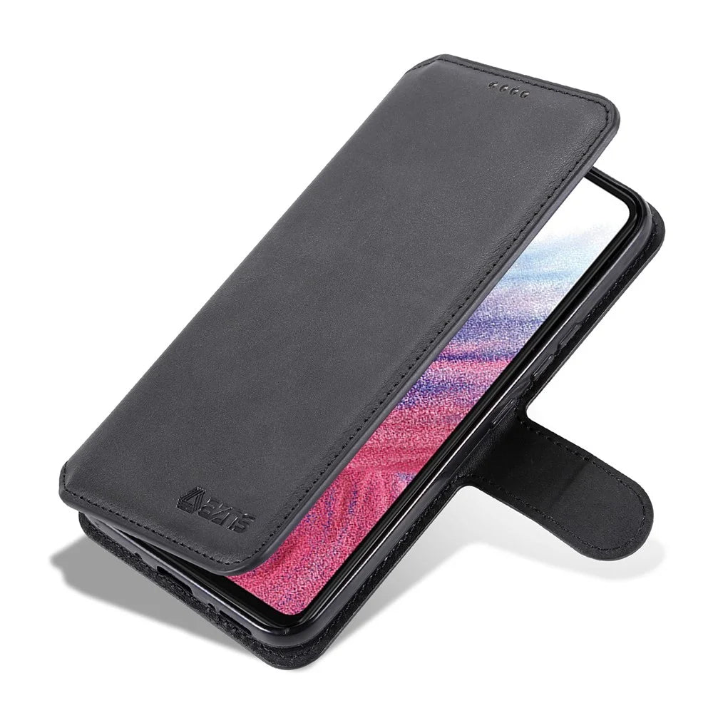 AZNS Phone Case For Samsung Galaxy A54 5G Calf Texture Wallet Stand Leather Protective Phone Cover - Black - 5