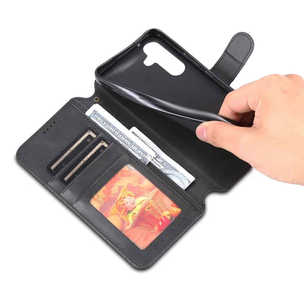 AZNS Phone Case For Samsung Galaxy A54 5G Calf Texture Wallet Stand Leather Protective Phone Cover - Black - 6