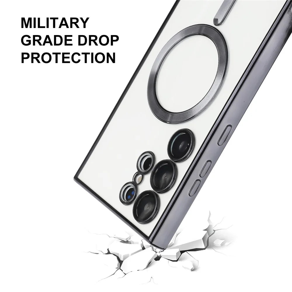 ENKAY HAT PRINCE For Samsung Galaxy S22 Ultra 5G Magnetic TPU Phone Case Electroplating Edge Camera Protection Cover - Black - 3