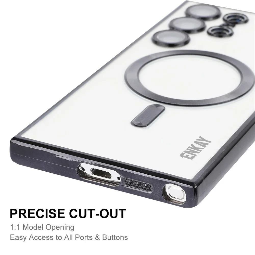 ENKAY HAT PRINCE For Samsung Galaxy S22 Ultra 5G Magnetic TPU Phone Case Electroplating Edge Camera Protection Cover - Black - 5
