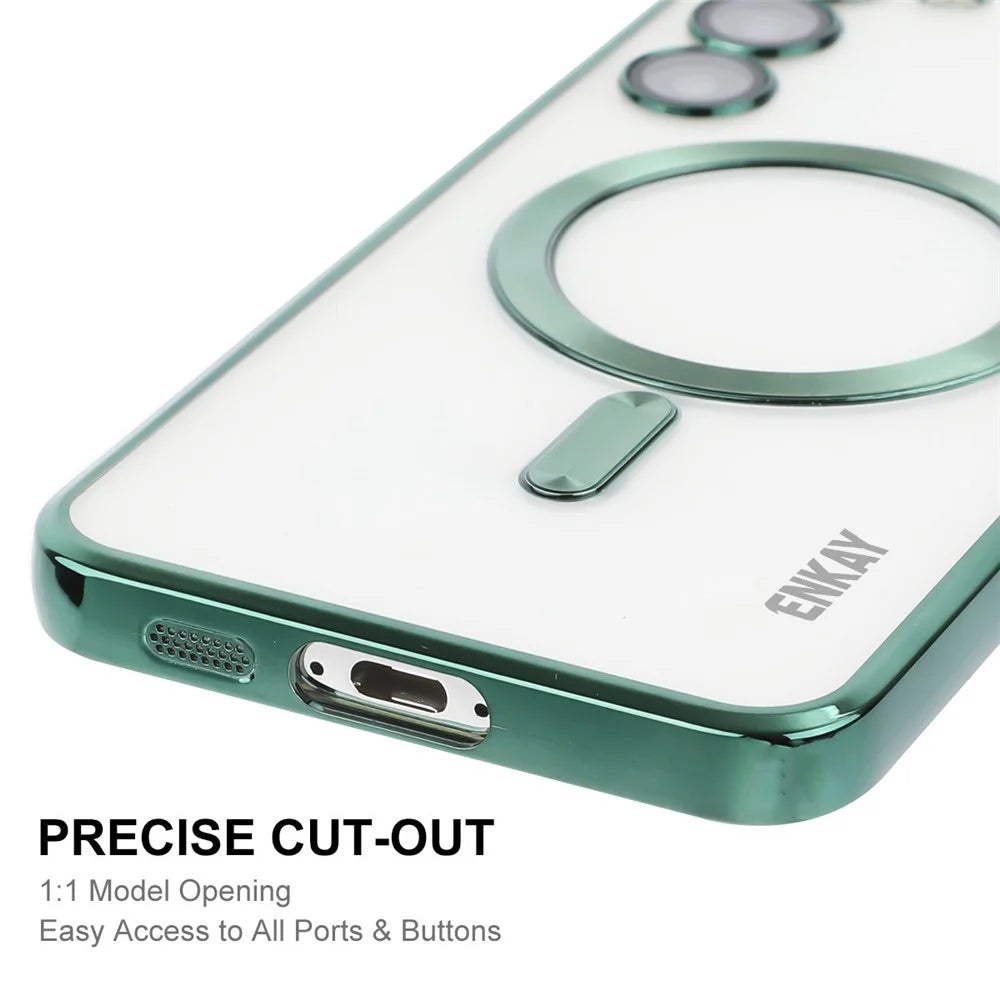 ENKAY HAT PRINCE For Samsung Galaxy S23 Electroplating Edge Camera Protection Back Cover Magnetic TPU Phone Case - Green - 5