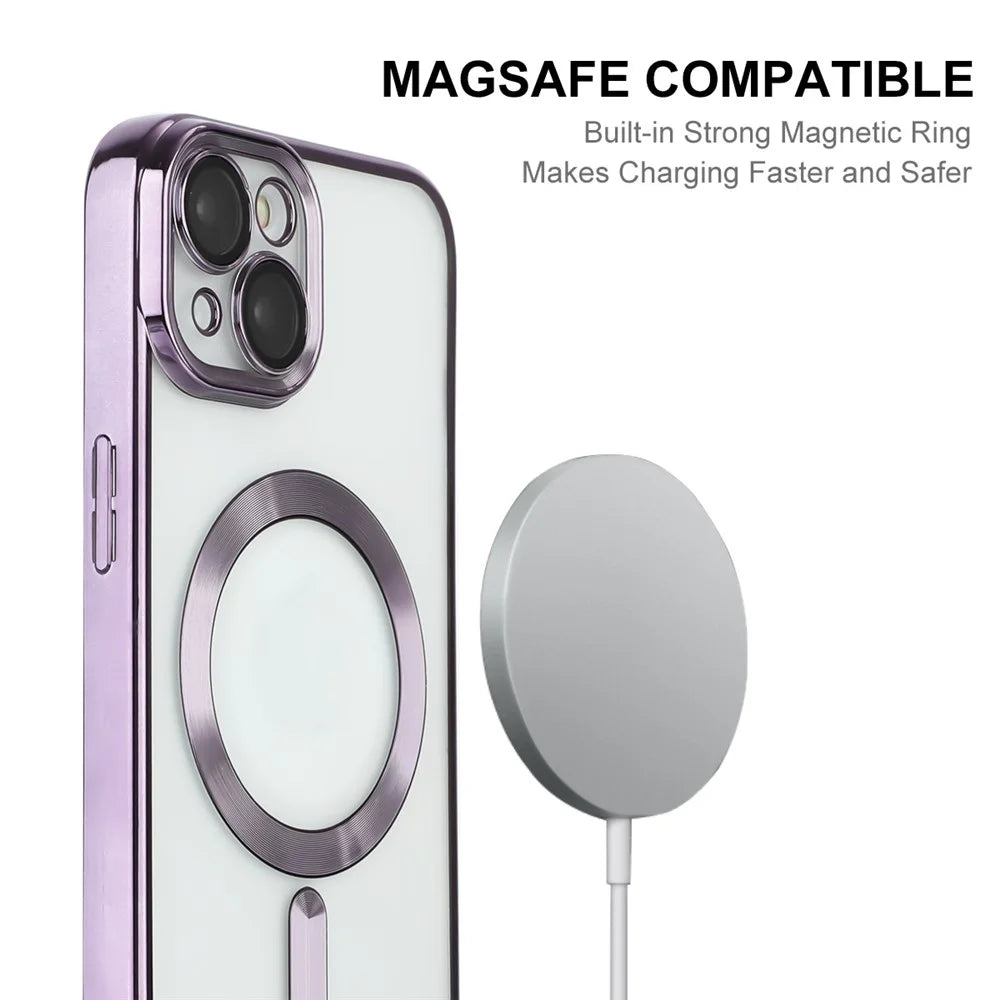 ENKAY HAT PRINCE For iPhone 14 Magnetic Phone Case Electroplating Clear TPU Cover with Lens Protector - Baby Blue - 2