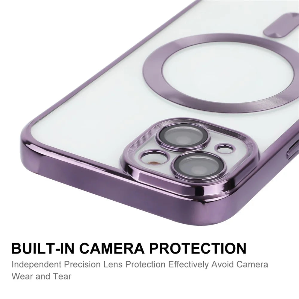 ENKAY HAT PRINCE For iPhone 14 Magnetic Phone Case Electroplating Clear TPU Cover with Lens Protector - Baby Blue - 4