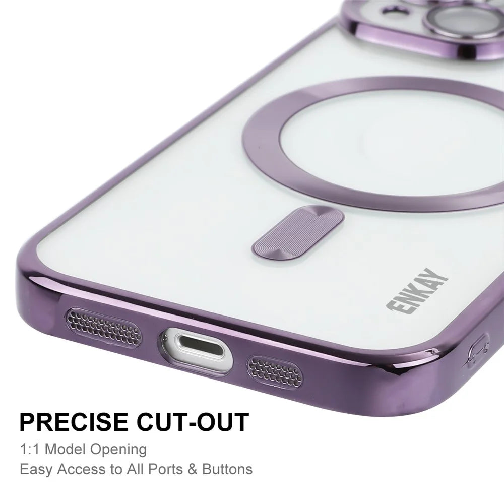 ENKAY HAT PRINCE For iPhone 14 Magnetic Phone Case Electroplating Clear TPU Cover with Lens Protector - Baby Blue - 5