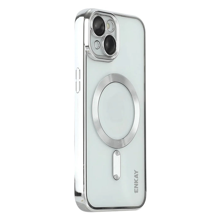 ENKAY HAT PRINCE Electroplating Phone Case for iPhone 14 Plus Magnetic Clear TPU Cover with Lens Protector - Silver - 1