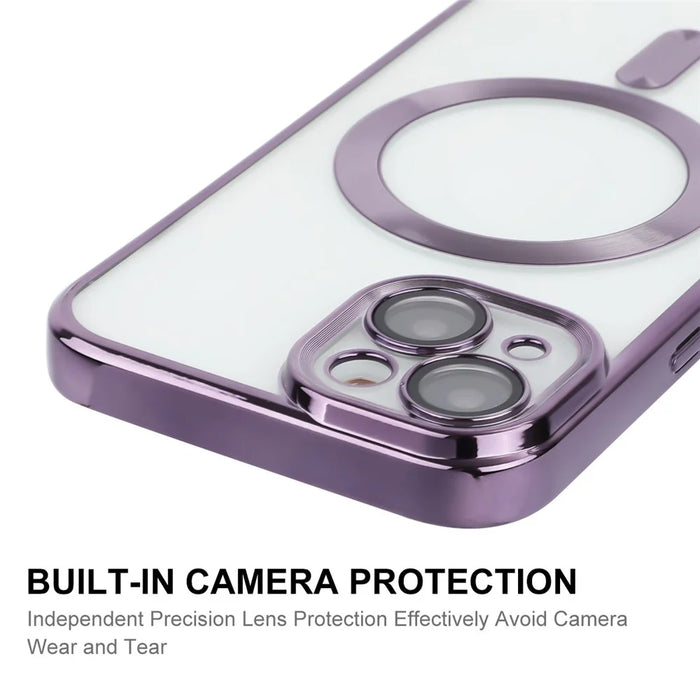 ENKAY HAT PRINCE Electroplating Phone Case for iPhone 14 Plus Magnetic Clear TPU Cover with Lens Protector - Silver - 4