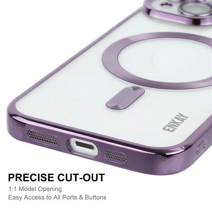ENKAY HAT PRINCE Electroplating Phone Case for iPhone 14 Plus Magnetic Clear TPU Cover with Lens Protector - Silver - 5