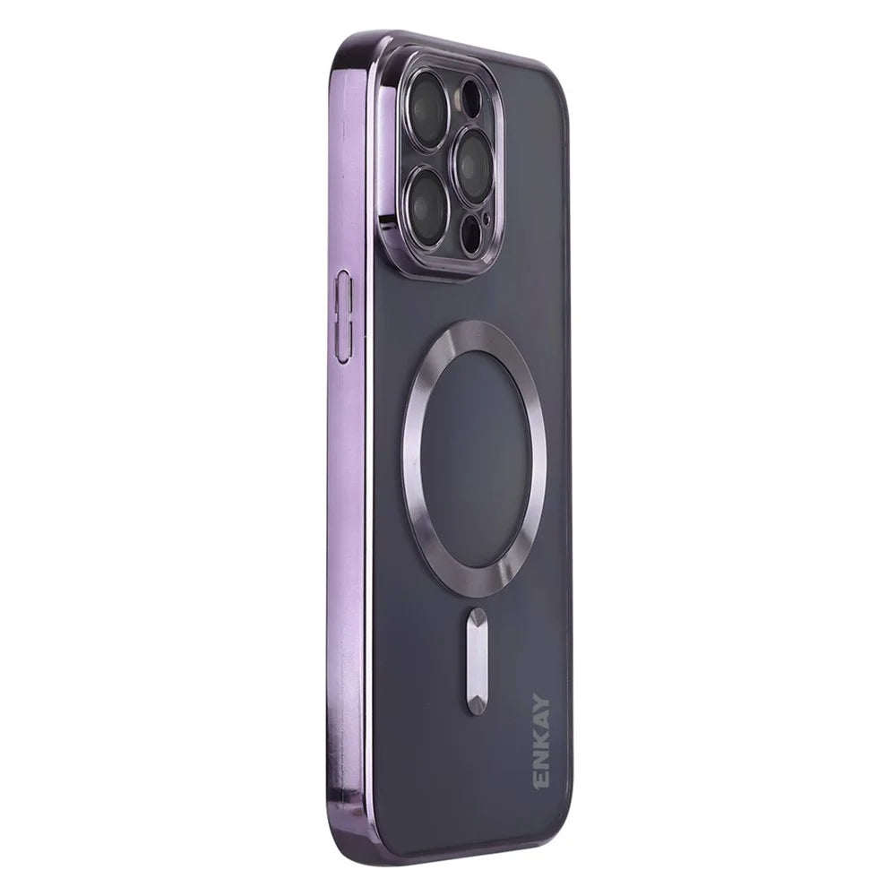 ENKAY HAT PRINCE For iPhone 14 Pro Magnetic Phone Case Lens Protection Electroplating TPU Cover Compatible with MagSafe - Purple - 1