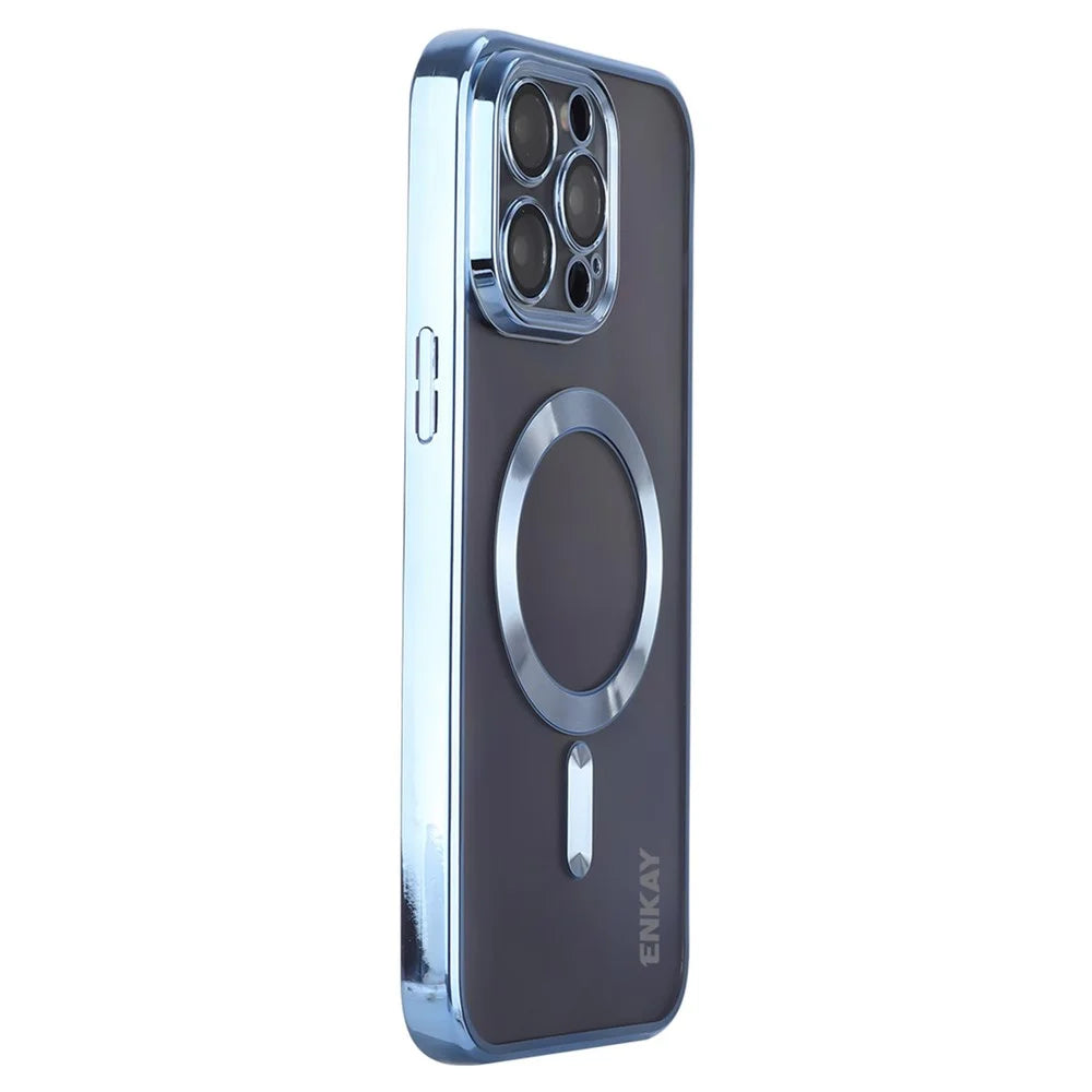 ENKAY HAT PRINCE For iPhone 14 Pro Max TPU Clear Phone Case Electroplating Magnetic Phone Cover with Lens Protection - Baby Blue - 1