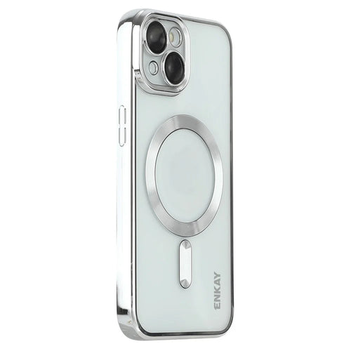 ENKAY HAT PRINCE Magnetic Phone Case for iPhone 13 Lens Protection Electroplating TPU Transparent Cover - Silver - 1