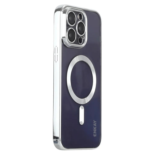 ENKAY HAT PRINCE For iPhone 13 Pro Magnetic Phone Cover Clear Electroplating Frame Lens Protection TPU Case - Silver - 1