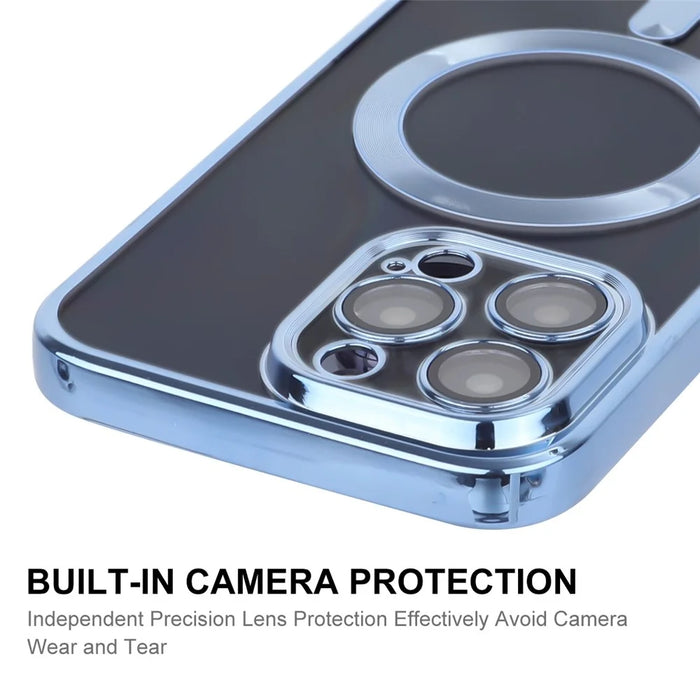 ENKAY HAT PRINCE For iPhone 13 Pro Magnetic Phone Cover Clear Electroplating Frame Lens Protection TPU Case - Silver - 4