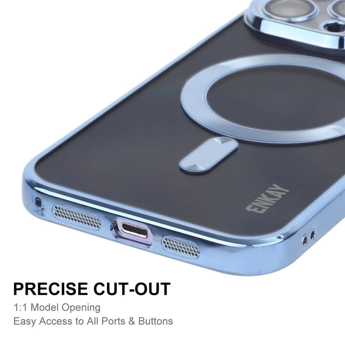 ENKAY HAT PRINCE For iPhone 13 Pro Magnetic Phone Cover Clear Electroplating Frame Lens Protection TPU Case - Silver - 5