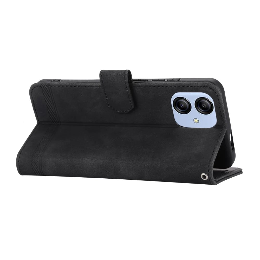 DIERFENG DF-03 for Samsung Galaxy A04e 4G / F04 4G / M04 4G Leather Phone Case Lines Imprinted Stand Phone Wallet Cover - Black - 3