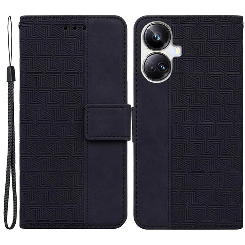 Protective Phone Case For Realme 10 Pro+ 5G , Stand Imprinted Leather Cell Phone Cover Wallet - Black - 1