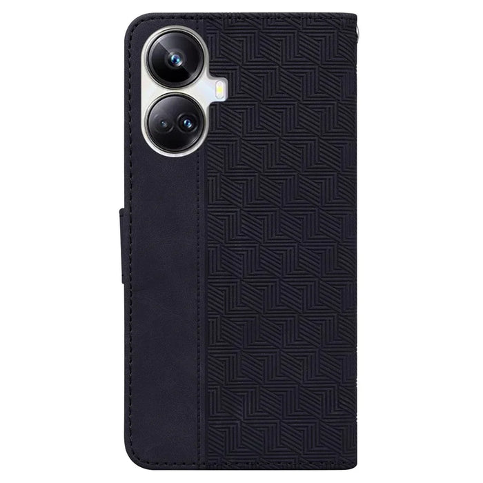 Protective Phone Case For Realme 10 Pro+ 5G , Stand Imprinted Leather Cell Phone Cover Wallet - Black - 7