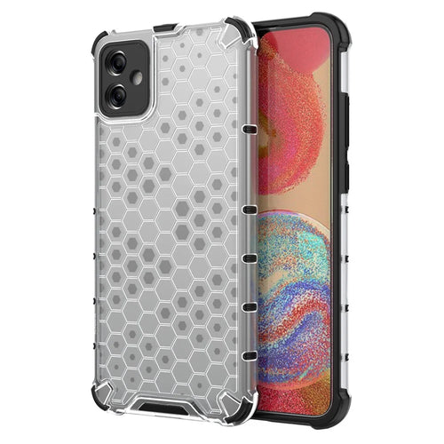 For Samsung Galaxy A04e 4G / F04 4G / M04 4G Cell Phone Case Honeycomb Texture TPU+PC Protective Phone Cover - Grey - 1
