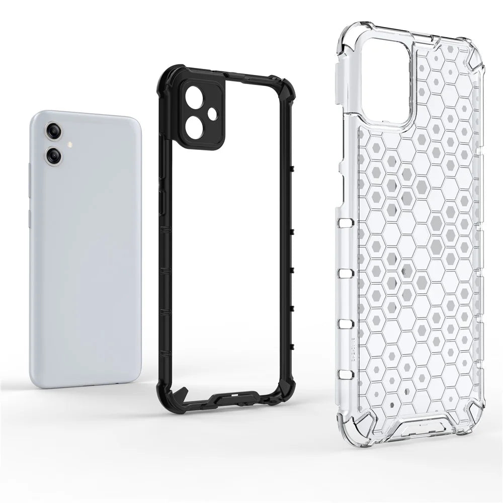 For Samsung Galaxy A04e 4G / F04 4G / M04 4G Cell Phone Case Honeycomb Texture TPU+PC Protective Phone Cover - Grey - 6
