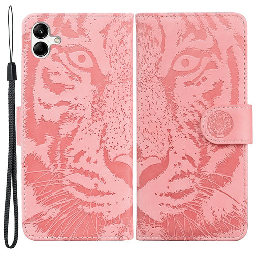 For Samsung Galaxy F04 4G / M04 4G / A04e 4G Stand Wallet Phone Cover Tiger Pattern Imprinted Leather Case - Pink - 1