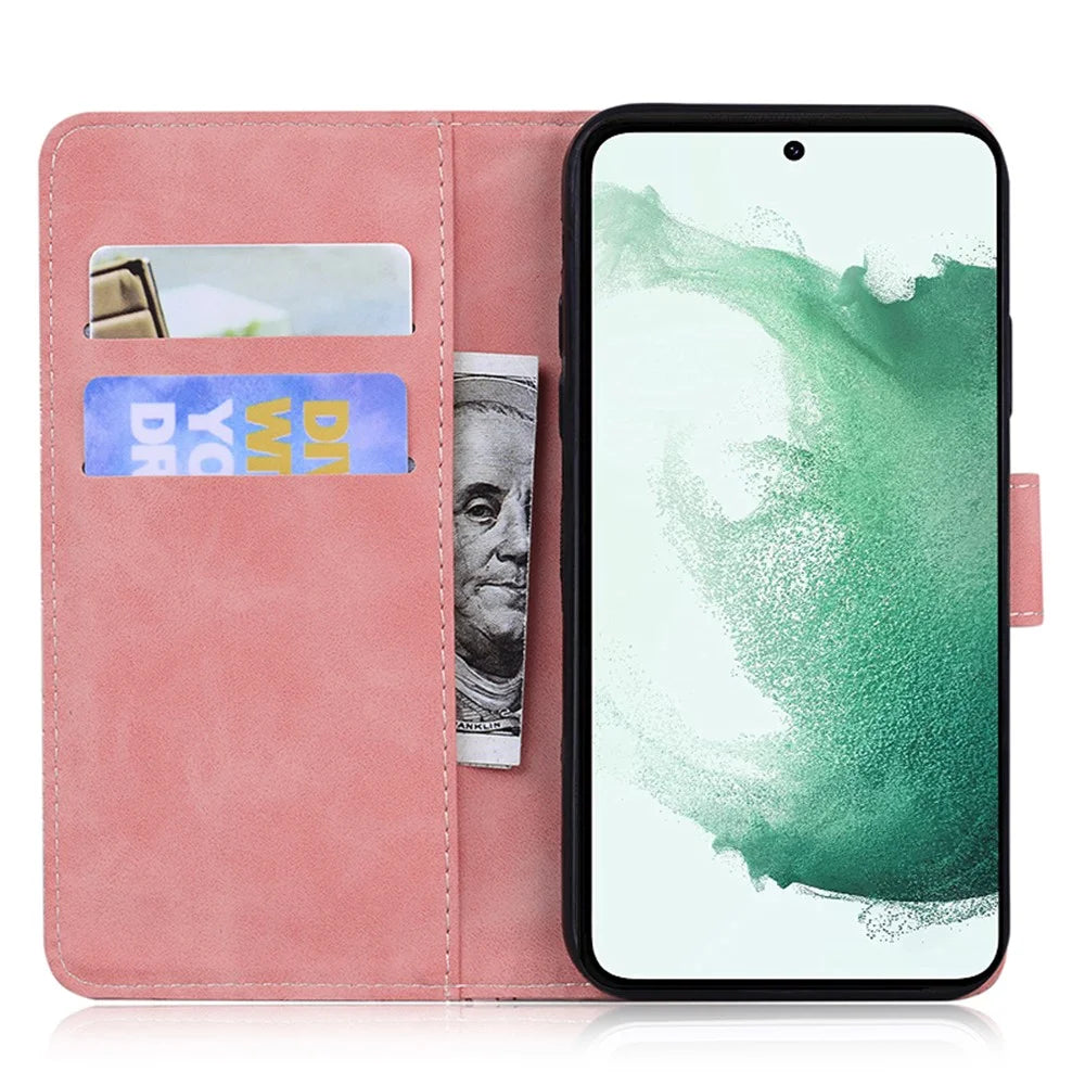 For Samsung Galaxy F04 4G / M04 4G / A04e 4G Stand Wallet Phone Cover Tiger Pattern Imprinted Leather Case - Pink - 2