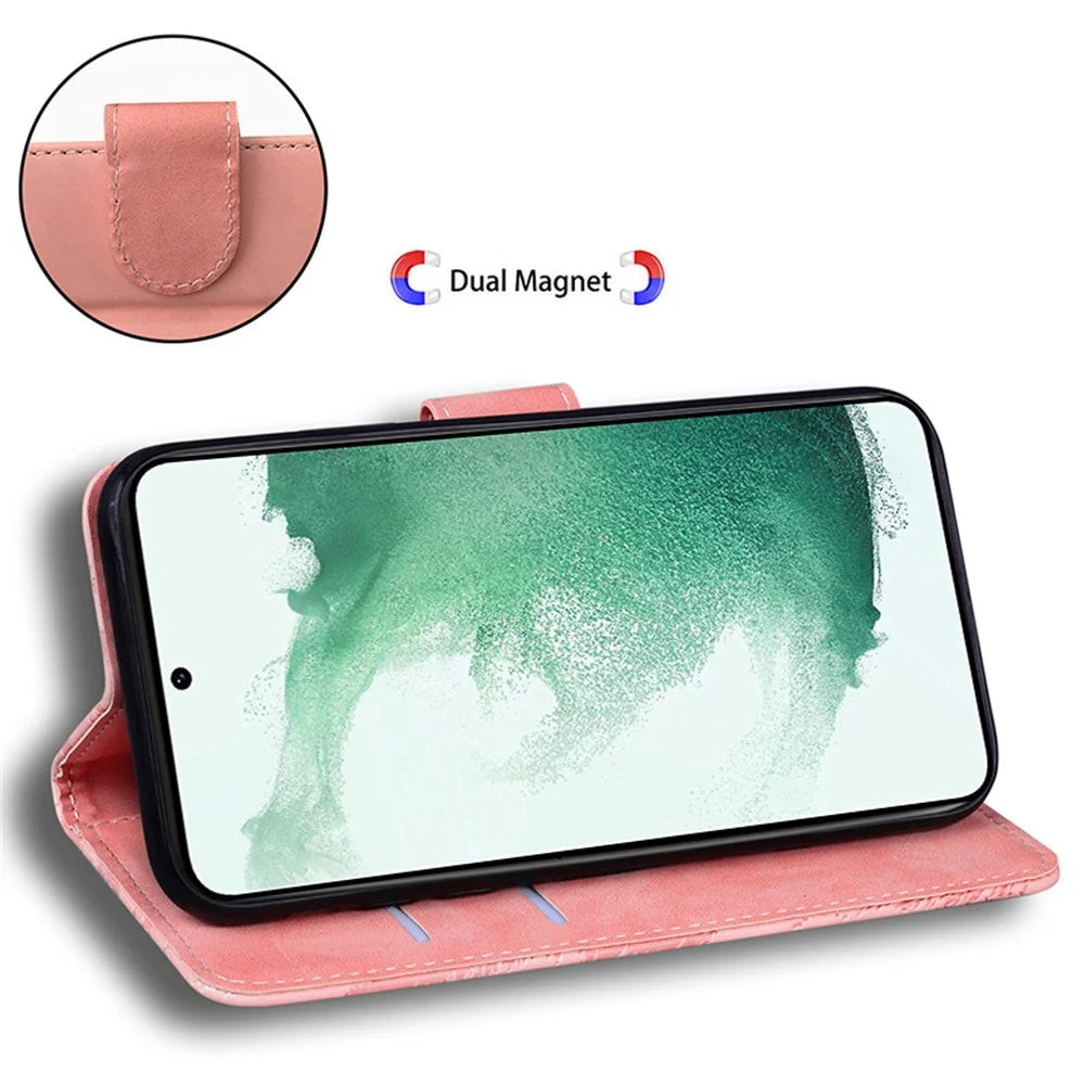 For Samsung Galaxy F04 4G / M04 4G / A04e 4G Stand Wallet Phone Cover Tiger Pattern Imprinted Leather Case - Pink - 3