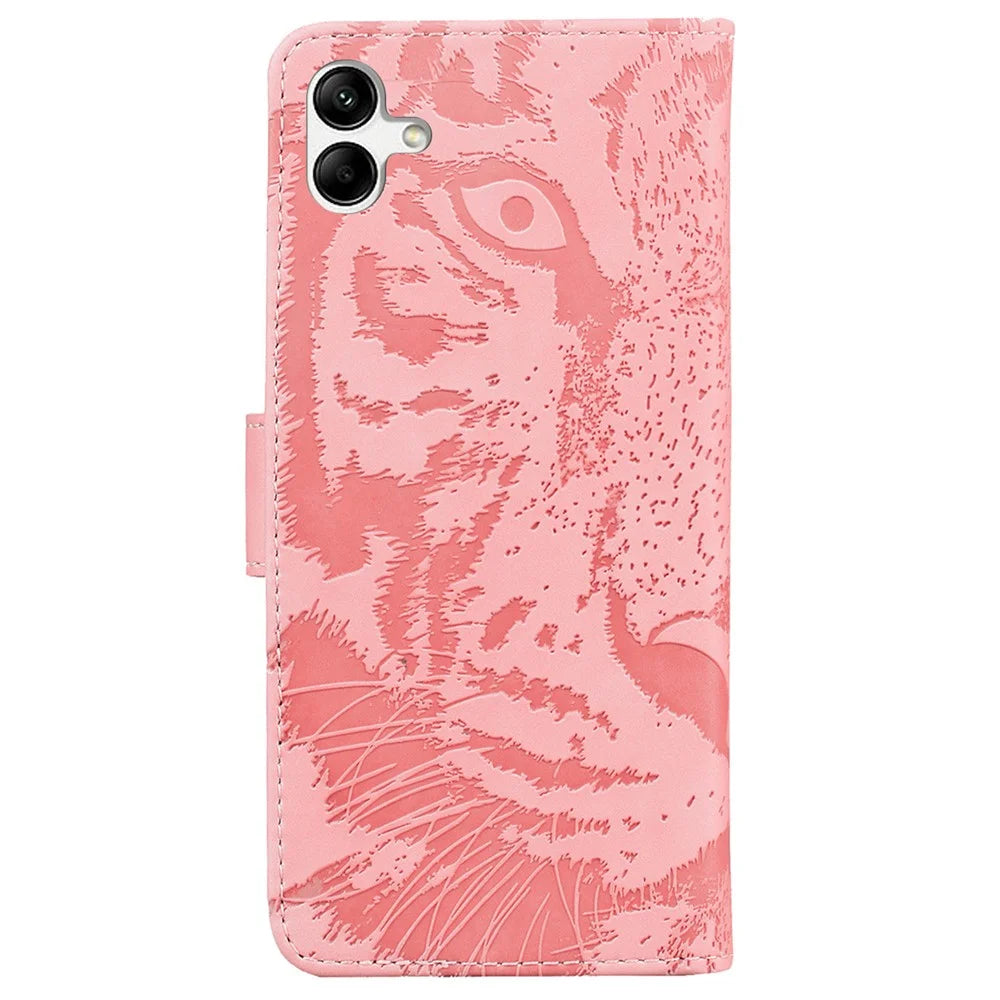 For Samsung Galaxy F04 4G / M04 4G / A04e 4G Stand Wallet Phone Cover Tiger Pattern Imprinted Leather Case - Pink - 7