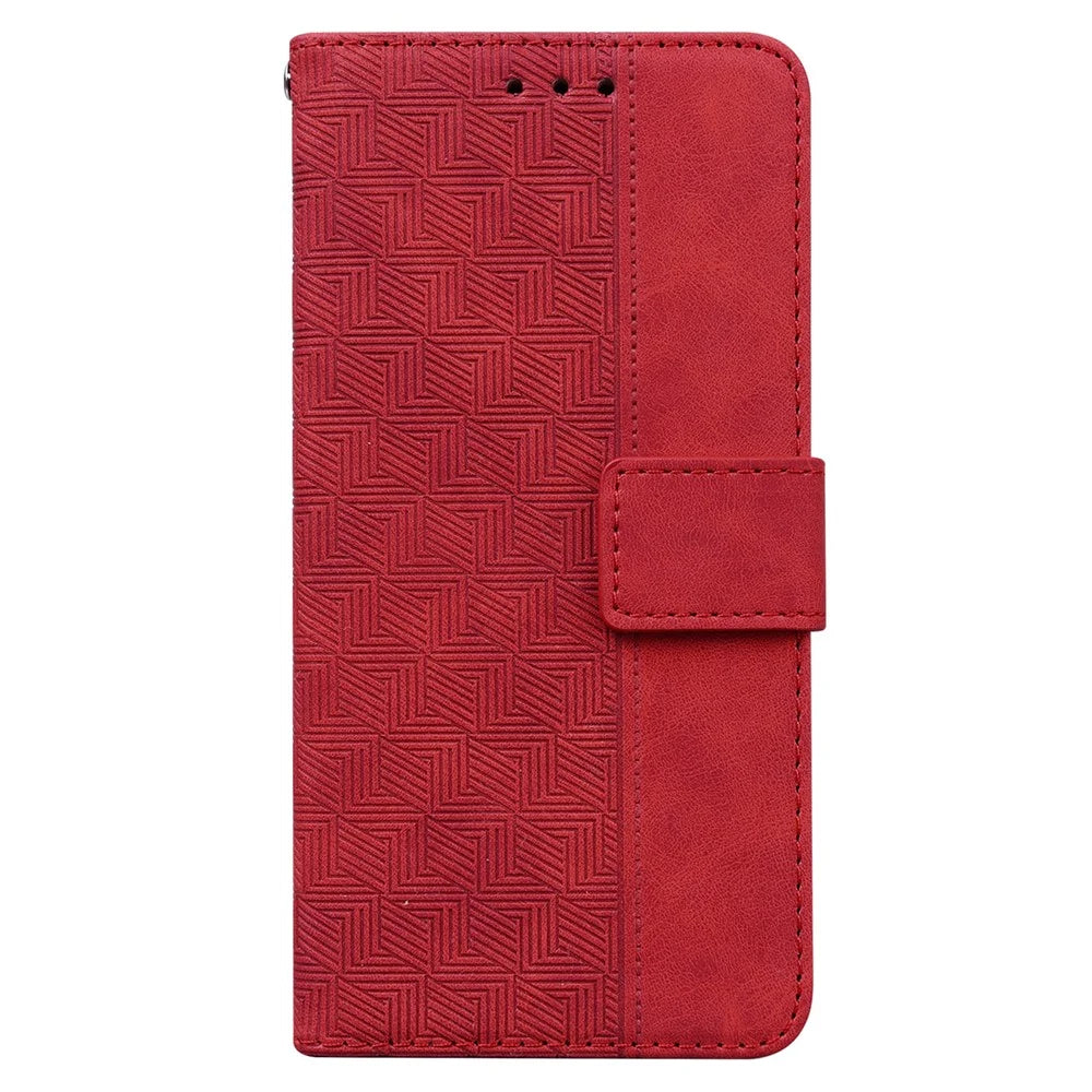 For Samsung Galaxy A04e 4G / F04 4G / M04 4G Imprinted Phone Case PU Leather Wallet Shockproof Stand Cover with Hand Strap - Red - 6