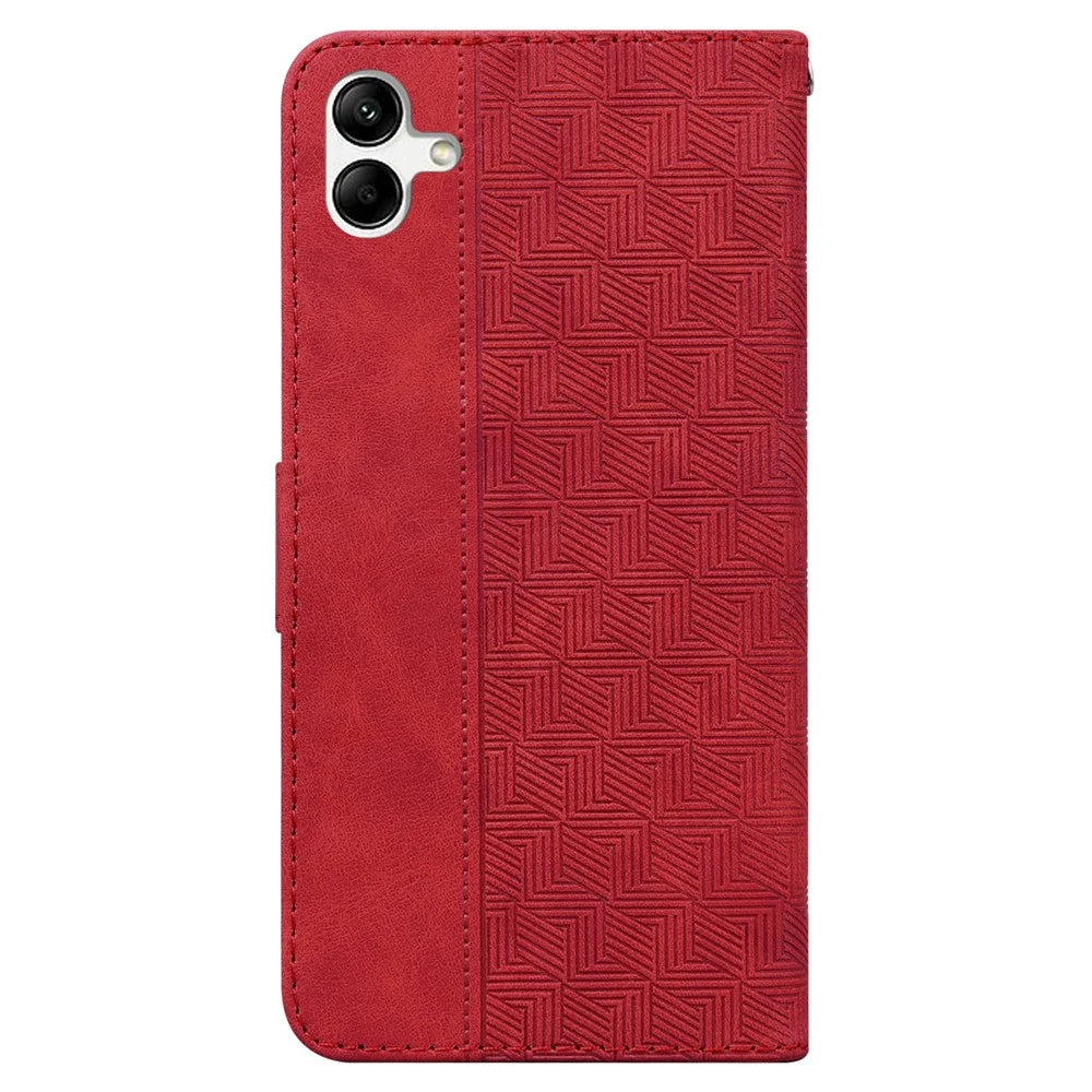For Samsung Galaxy A04e 4G / F04 4G / M04 4G Imprinted Phone Case PU Leather Wallet Shockproof Stand Cover with Hand Strap - Red - 7