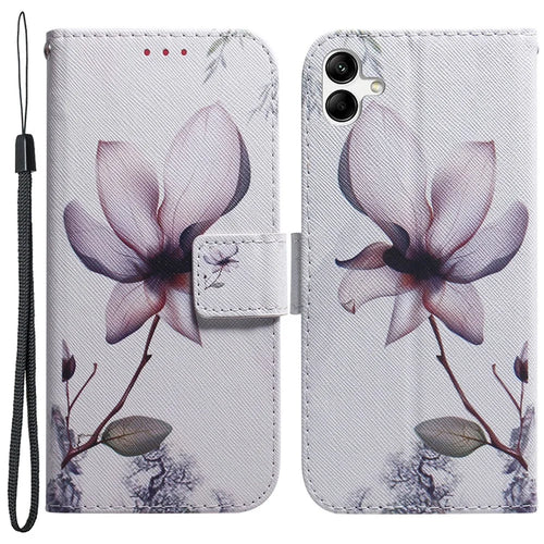 For Samsung Galaxy A04e 4G / F04 4G / M04 4G PU Leather Case Stand Wallet Flip Phone Cover - Pink Flower - 1