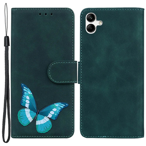 For Samsung Galaxy A04e 4G / F04 4G / M04 4G Leather Phone Case Butterfly Pattern Printing Wallet Phone Stand Cover - Green - 1