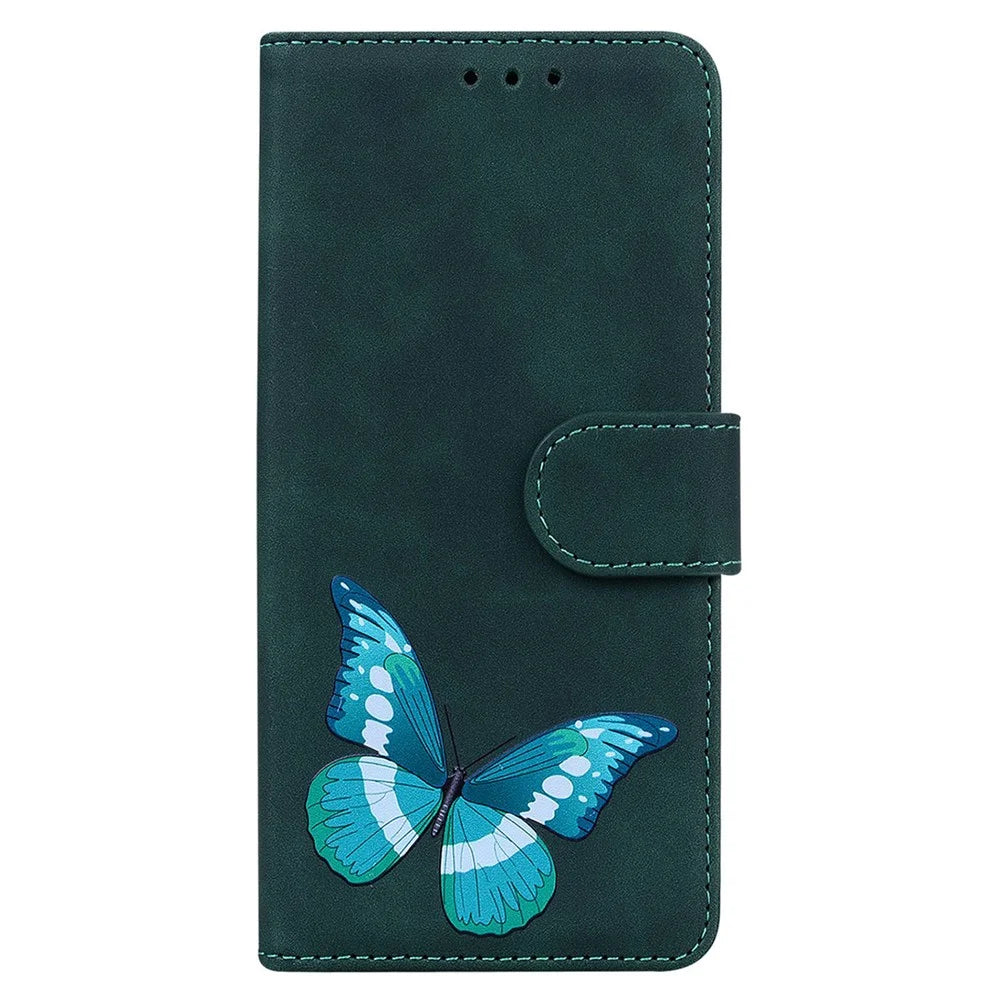 For Samsung Galaxy A04e 4G / F04 4G / M04 4G Leather Phone Case Butterfly Pattern Printing Wallet Phone Stand Cover - Green - 6