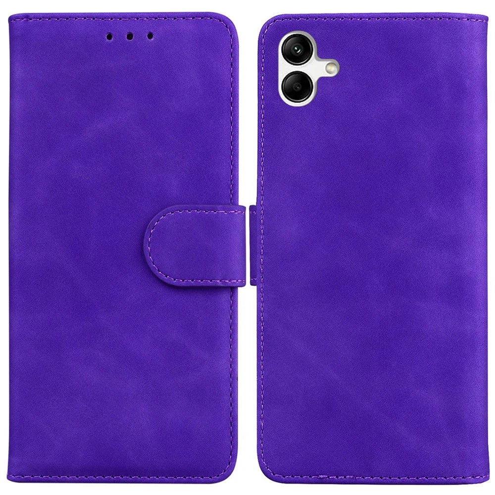 For Samsung Galaxy A04e 4G / F04 4G / M04 4G Phone Wallet Case Solid Color PU Leather Stand Cover - Purple - 1