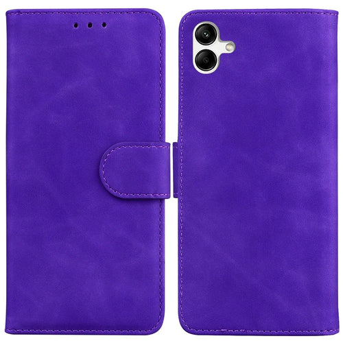For Samsung Galaxy A04e 4G / F04 4G / M04 4G Phone Wallet Case Solid Color PU Leather Stand Cover - Purple - 1