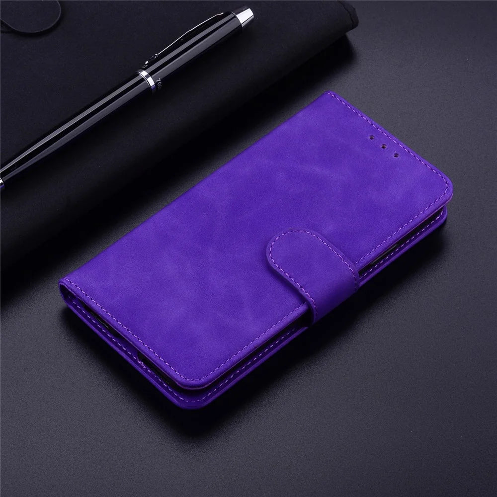 For Samsung Galaxy A04e 4G / F04 4G / M04 4G Phone Wallet Case Solid Color PU Leather Stand Cover - Purple - 6