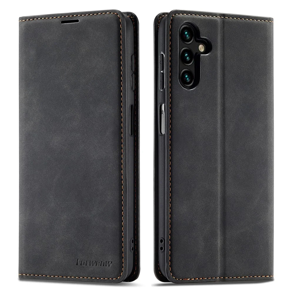 FORWENW Fantasy Series for Samsung Galaxy A34 5G Foldable Stand Wallet Case Skin-touch Leather Phone Cover - Black - 1