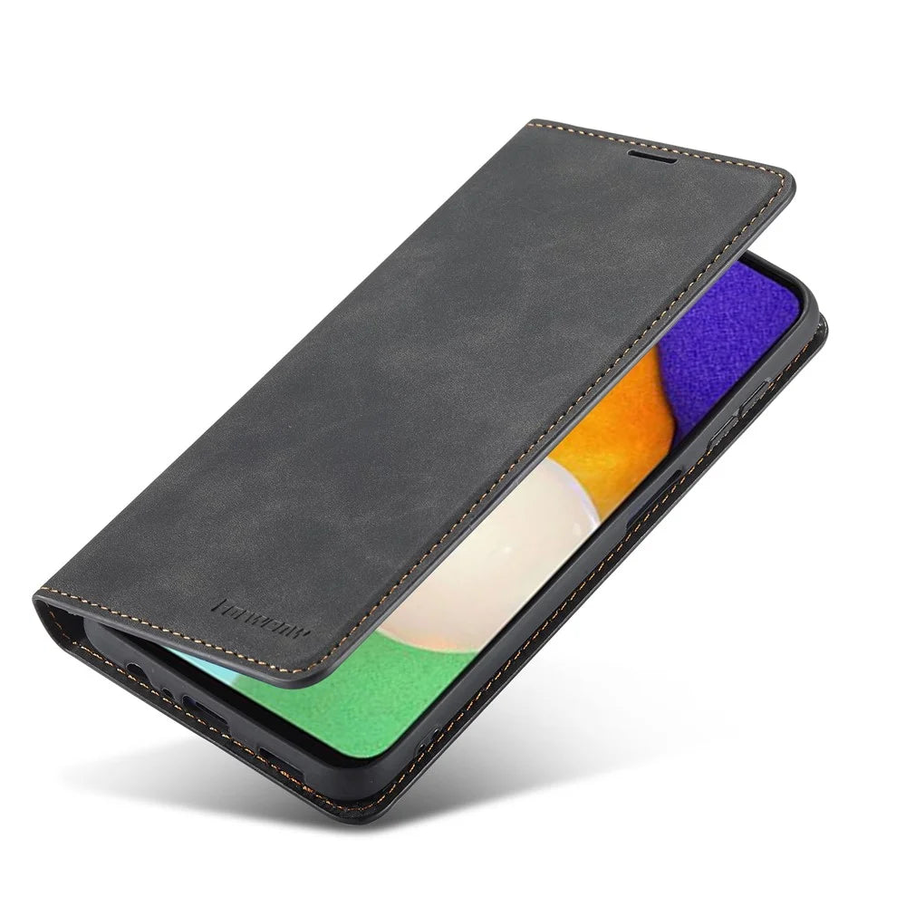 FORWENW Fantasy Series for Samsung Galaxy A34 5G Foldable Stand Wallet Case Skin-touch Leather Phone Cover - Black - 4