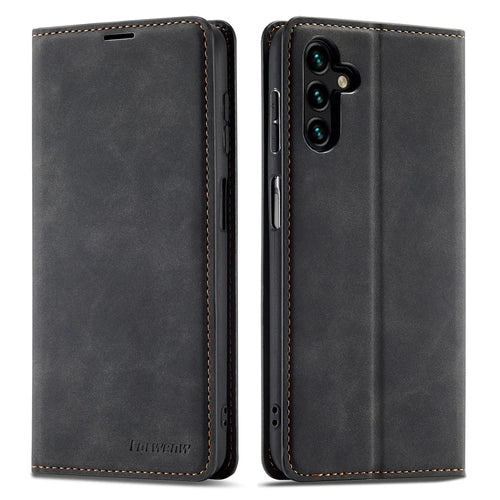FORWENW Fantasy Series for Samsung Galaxy A54 5G Skin-touch Leather Phone Cover Anti-drop Stand Wallet Case - Black - 1