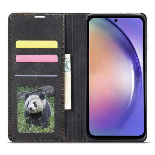 FORWENW Fantasy Series for Samsung Galaxy A54 5G Skin-touch Leather Phone Cover Anti-drop Stand Wallet Case - Black - 2