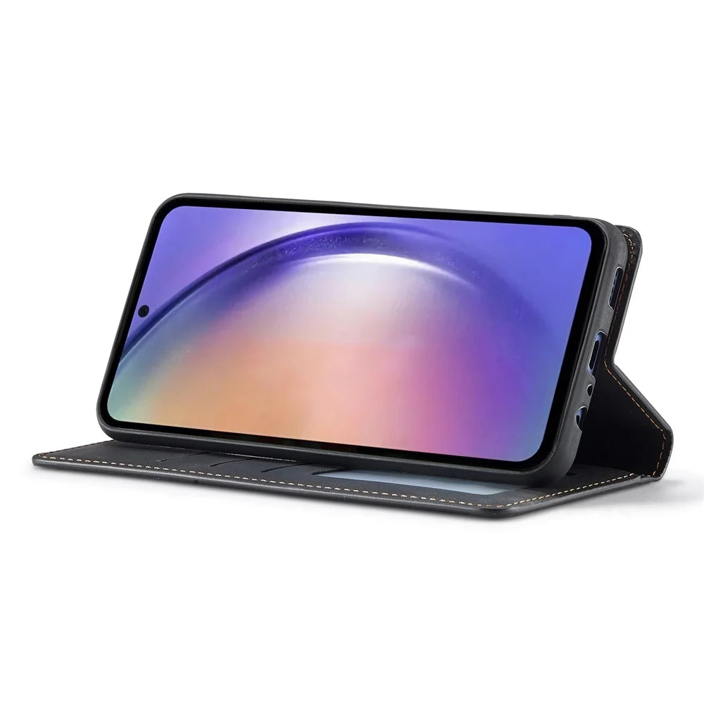 FORWENW Fantasy Series for Samsung Galaxy A54 5G Skin-touch Leather Phone Cover Anti-drop Stand Wallet Case - Black - 3