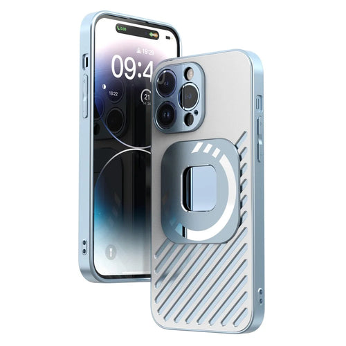 R-JUST SJ55 For iPhone 14 Pro Max Hollow Magnetic Phone Case TPU+PC+Metal Drop-proof Back Cover Compatible with MagSafe - Blue - 1