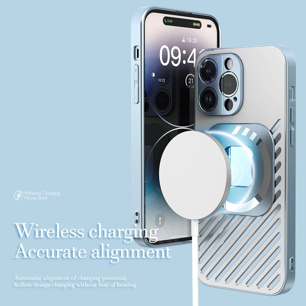 R-JUST SJ55 For iPhone 14 Pro Max Hollow Magnetic Phone Case TPU+PC+Metal Drop-proof Back Cover Compatible with MagSafe - Blue - 2