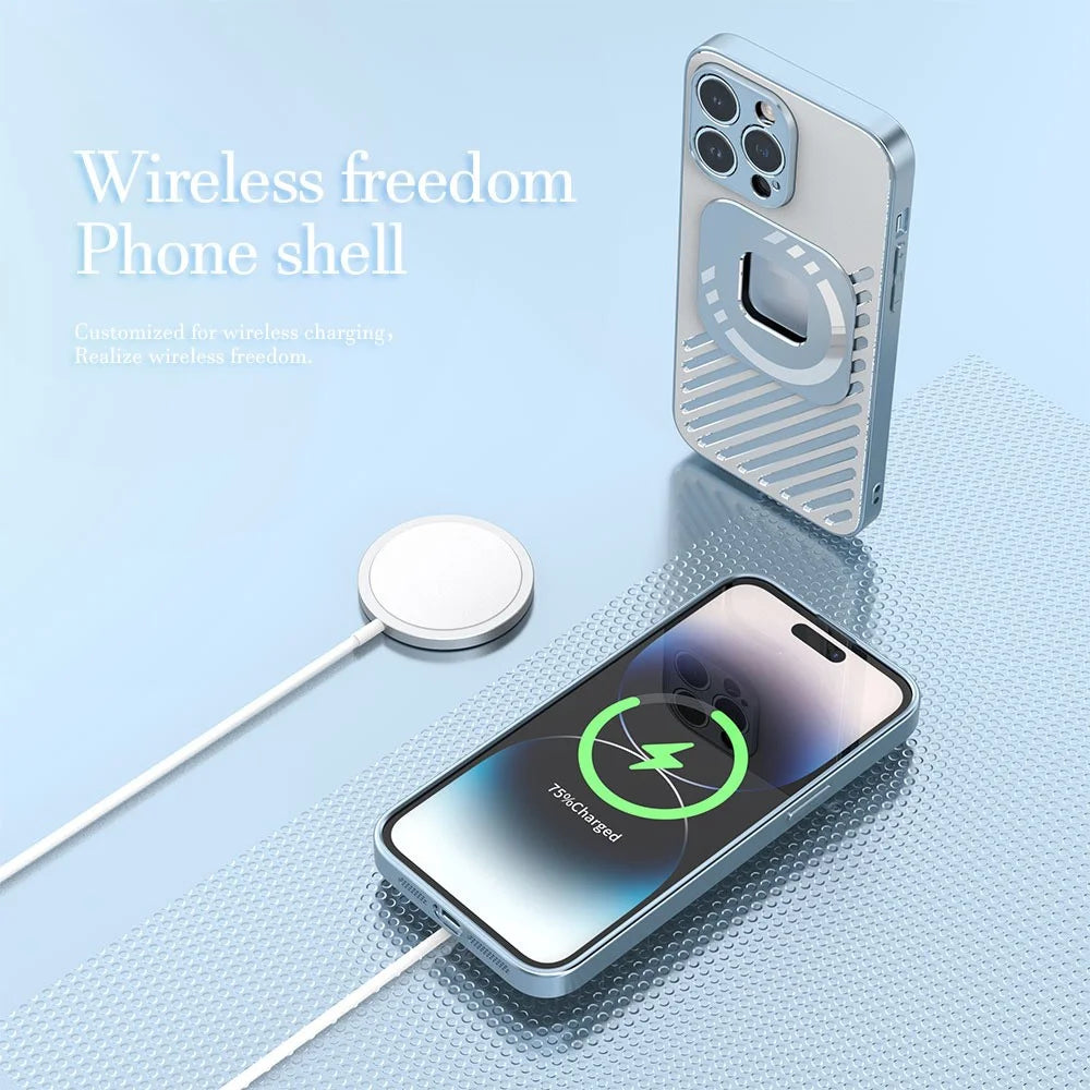 R-JUST SJ55 For iPhone 14 Pro Max Hollow Magnetic Phone Case TPU+PC+Metal Drop-proof Back Cover Compatible with MagSafe - Blue - 3