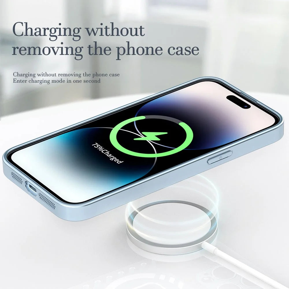 R-JUST SJ55 For iPhone 14 Pro Max Hollow Magnetic Phone Case TPU+PC+Metal Drop-proof Back Cover Compatible with MagSafe - Blue - 5